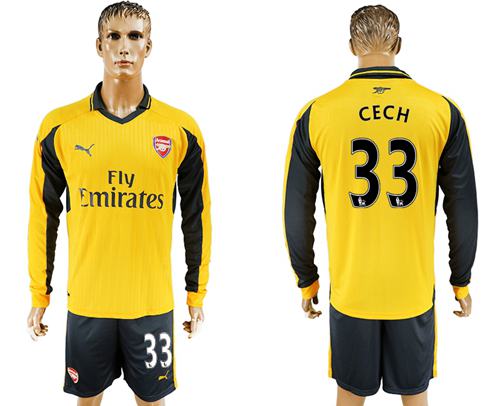 Arsenal #33 Cech Away Long Sleeves Soccer Club Jersey